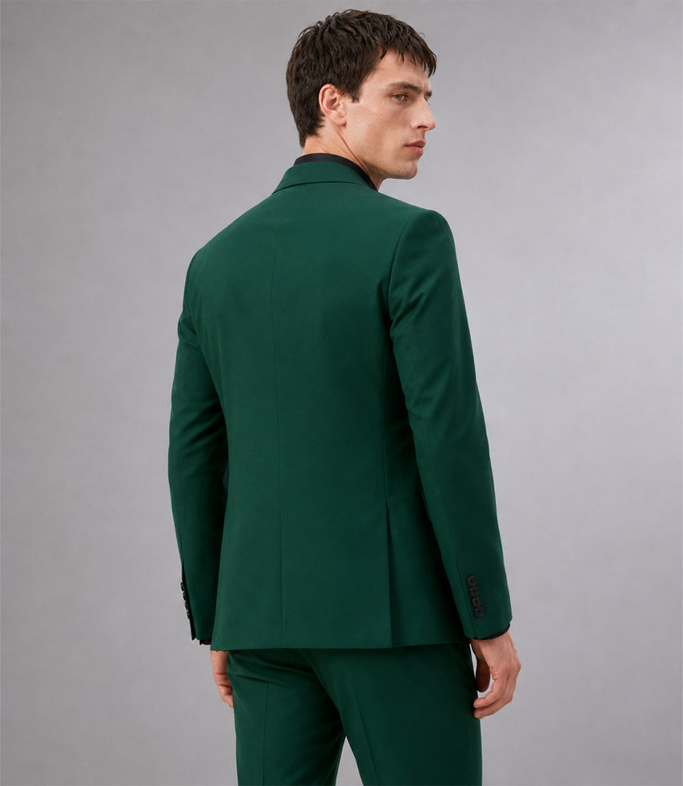 Men's Polyester Solid Green 3 Piece Suit Back - Suit Heritage