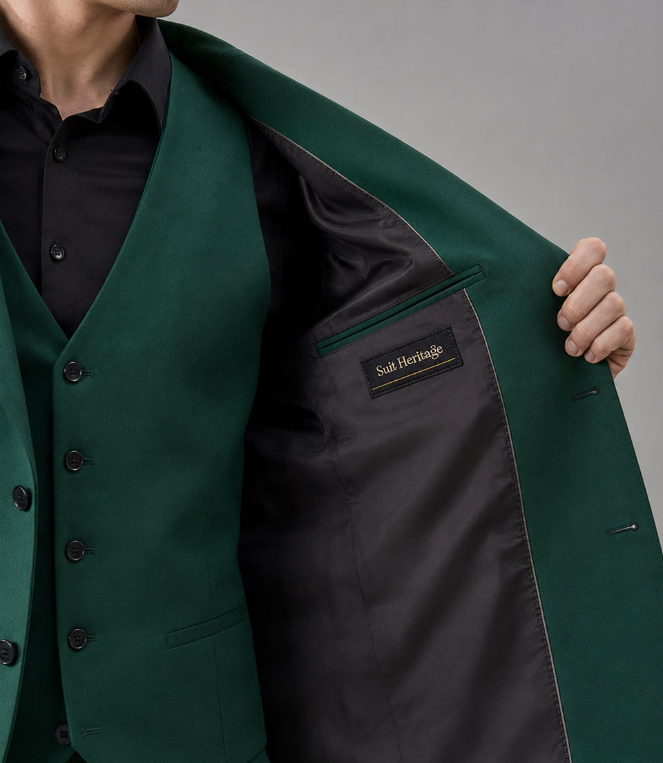 Men's Polyester Solid Green 3 Piece Suit Inner - Suit Heritage