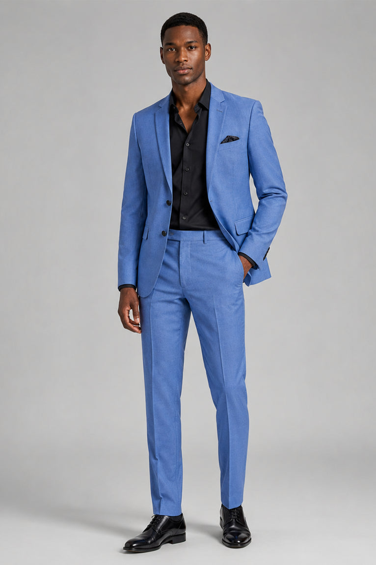 Men's Polyester Solid Light Blue 2 Piece Suit - Suit Heritage