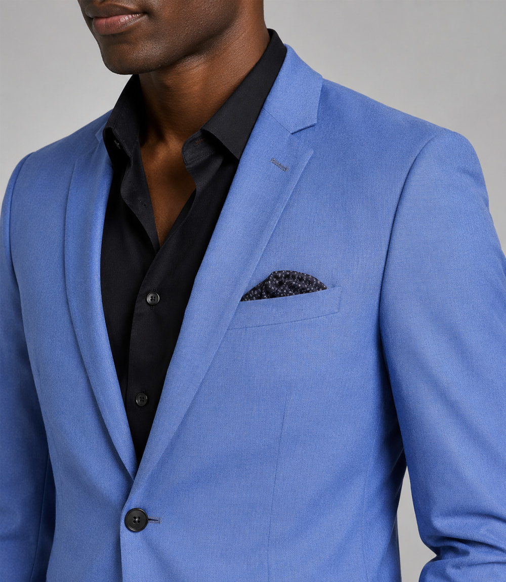 Men's Polyester Solid Light Blue 2 Piece Suit Closeup - Suit Heritage