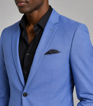 Men's Polyester Solid Light Blue 2 Piece Suit Closeup - Suit Heritage