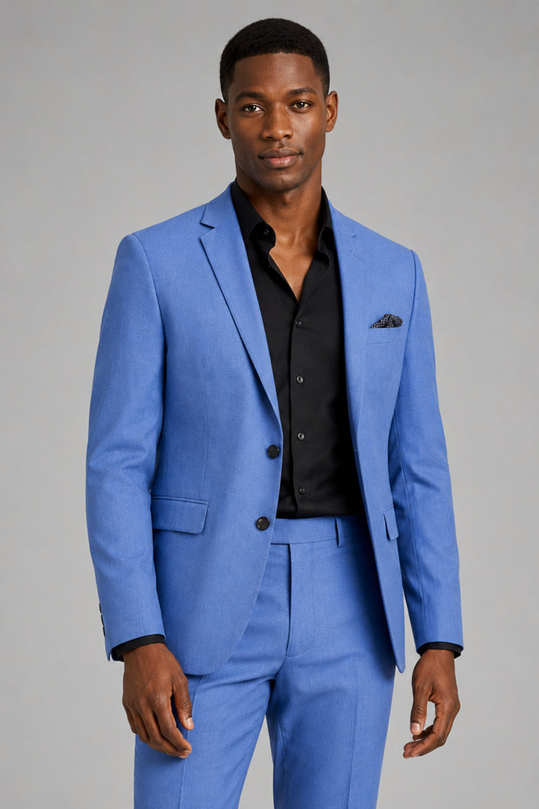 Men's Polyester Solid Light Blue 2 Piece Suit Front - Suit Heritage