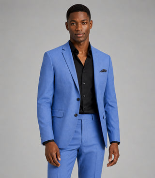 Men's Polyester Solid Light Blue 2 Piece Suit Front - Suit Heritage