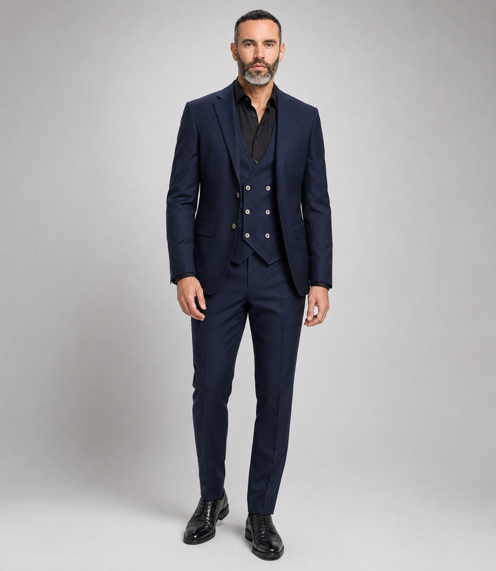 Men's Polyester Solid Navy 3 Piece Suit - Suit Heritage
