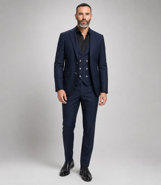 Men's Polyester Solid Navy 3 Piece Suit - Suit Heritage
