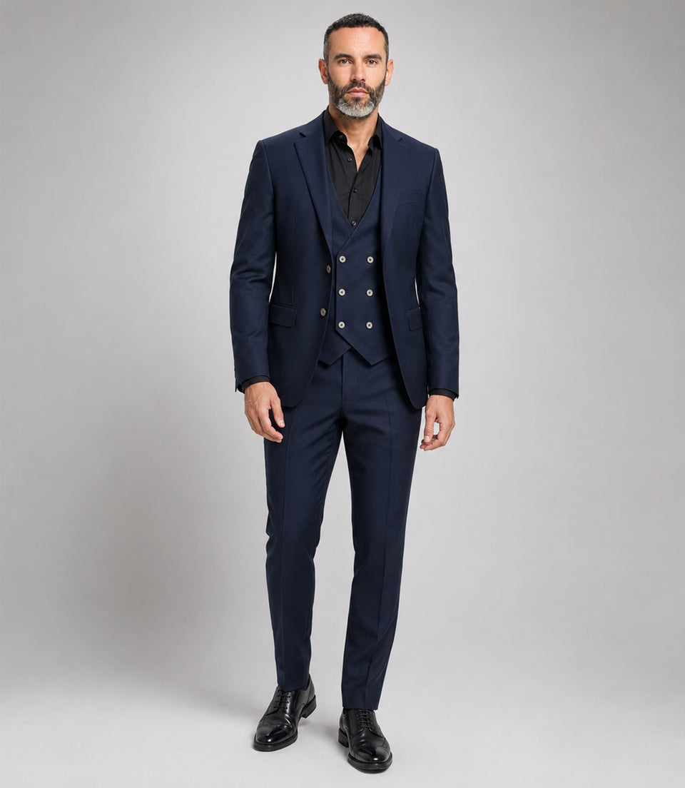 Men's Polyester Solid Navy 3 Piece Suit - Suit Heritage