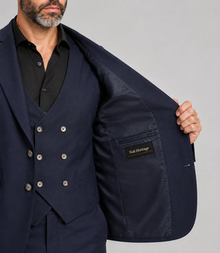 Men's Polyester Solid Navy 3 Piece Suit Inner - Suit Heritage