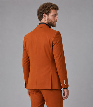 Men's Polyester Solid Orange 3 Piece Suit Back - Suit Heritage