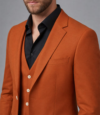 Men's Polyester Solid Orange 3 Piece Suit Closeup - Suit Heritage