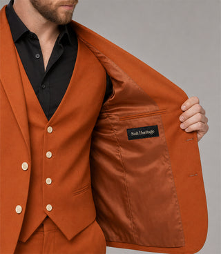 Men's Polyester Solid Orange 3 Piece Suit Inner - Suit Heritage