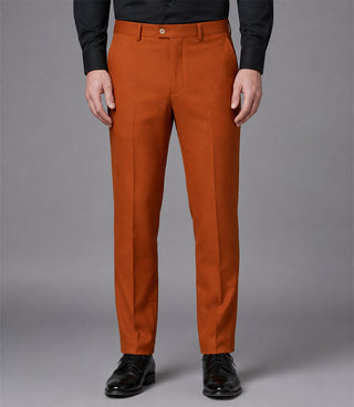 Men's Polyester Solid Orange 3 Piece Suit Pant - Suit Heritage