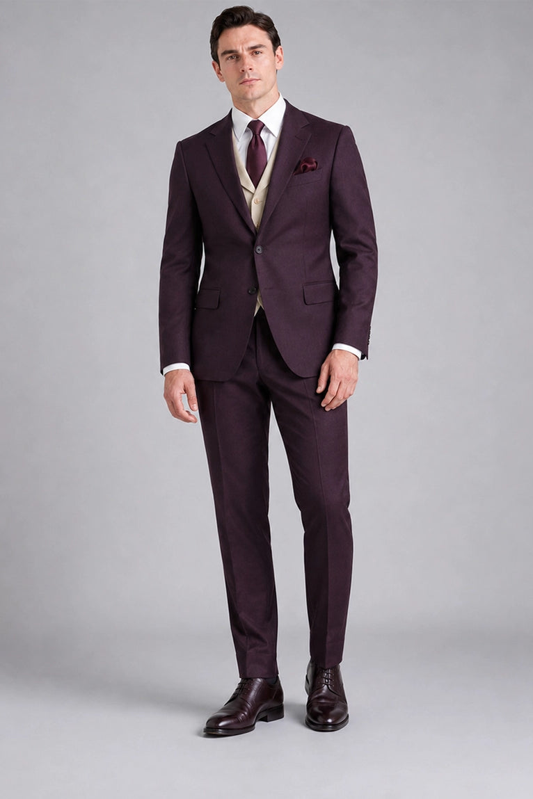 Men's Purple And Cream Wedding 3 Piece Suit - Suit Heritage