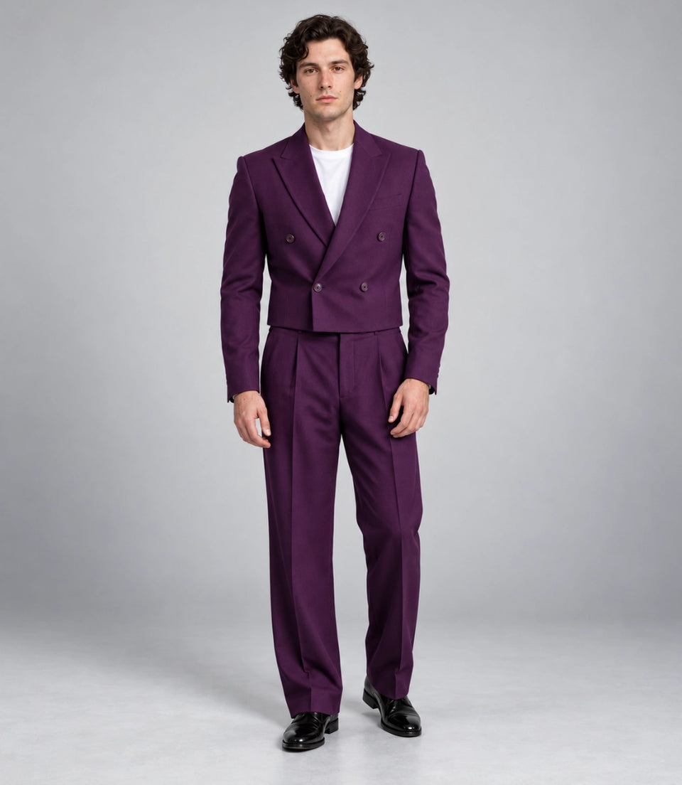 Men's Purple Double Breasted Cropped Suit -  Suit Heritage