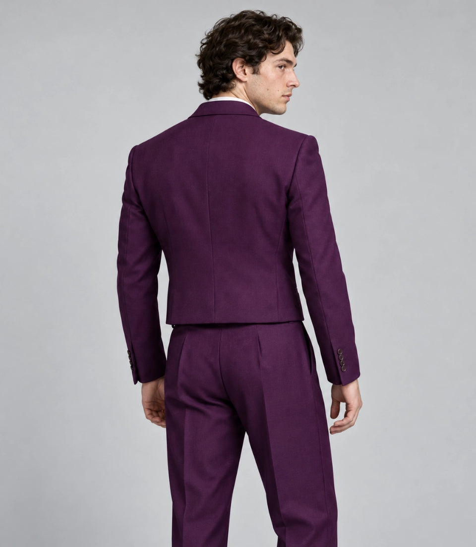 Men's Purple Double Breasted Cropped Suit Back -  Suit Heritage