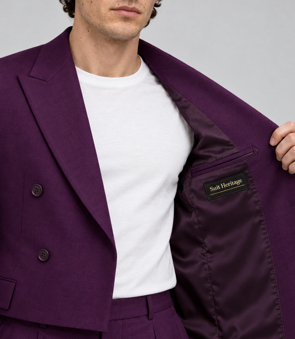 Men's Purple Double Breasted Cropped Suit Inner -  Suit Heritage