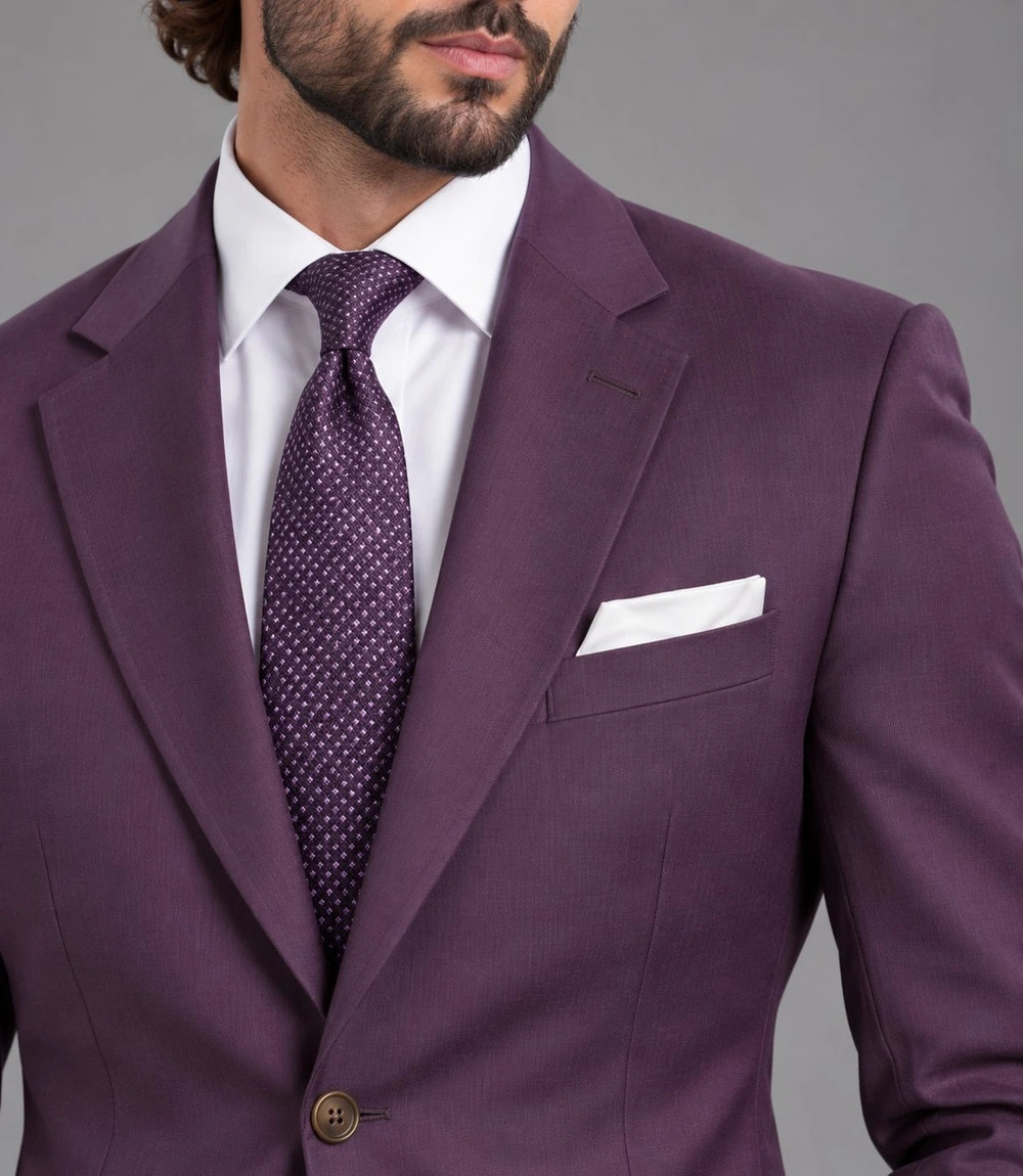 Men's Purple Single Breasted Suit Closeup  -  Suit Heritage