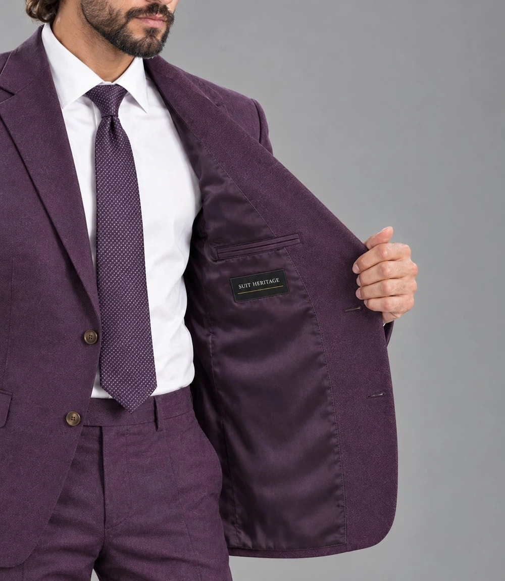 Men's Purple Single Breasted Suit Inner  -  Suit Heritage