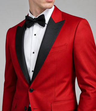 Men's Red And Black 2 Piece Tuxedo Closeup - Closeup