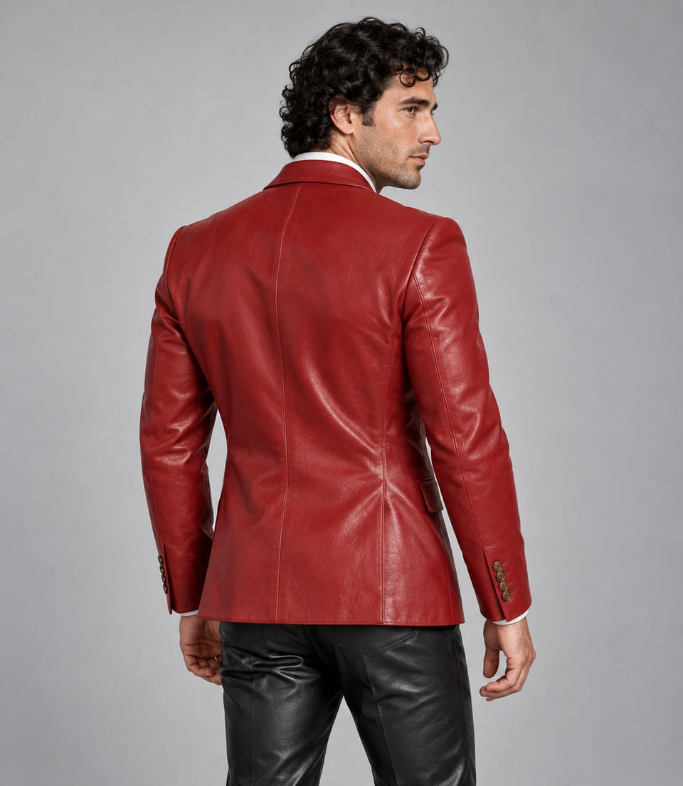 Men's Red Double Breasted Leather Party Suit Back  -  Suit Heritage