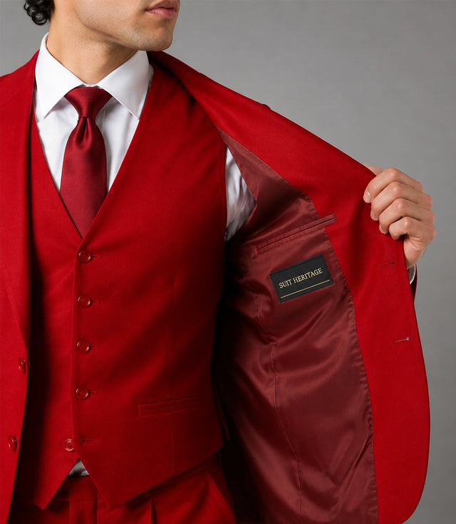 Men's Red Formal 3 Wedding 3 Piece Suit Inner - Suit Heritage