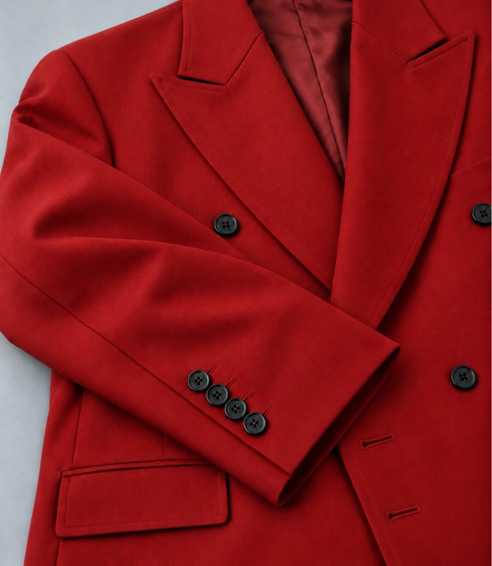 Men's Red Loose Fit Double Breasted Suit Fabric  -  Suit Heritage
