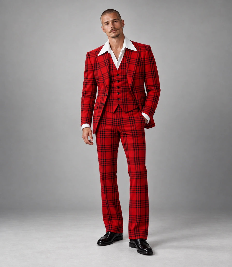 Men's Red Tartan Plaid Party Suit -  Suit Heritage