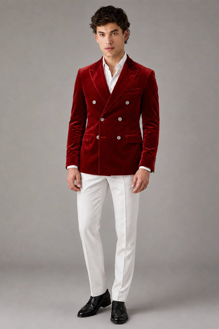 Men's Red Velvet Double Breasted Suit - Suit Heritage