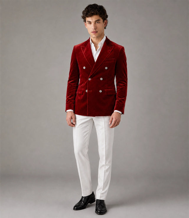 Men's Red Velvet Double Breasted Suit - Suit Heritage