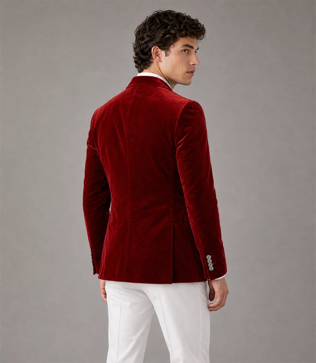 Men's Red Velvet Double Breasted Suit Back - Suit Heritage