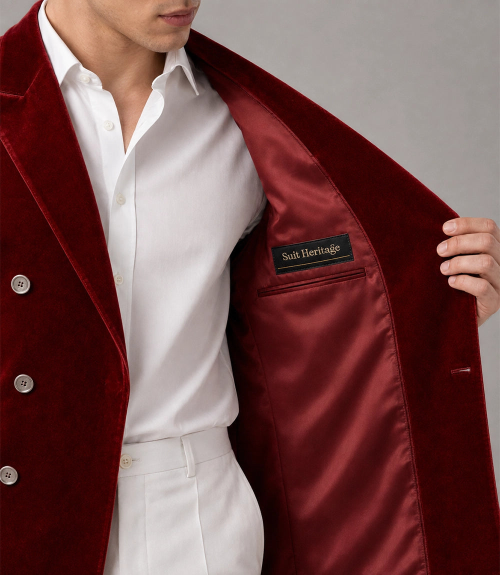 Men's Red Velvet Double Breasted Suit Inner - Suit Heritage