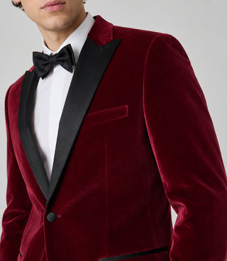 Men’s Red Velvet Tuxedo Closeup - Suit Heritage