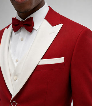 Men's Red and White 3 Piece Tuxedo Closeup - Suit Heritage