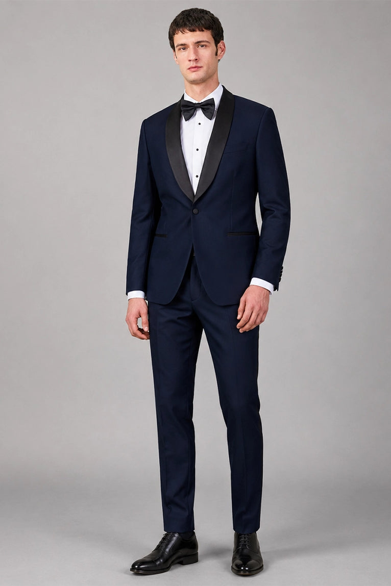 Men's Regular Fit Navy Shawl Lapel Tuxedo - Suit Heritage
