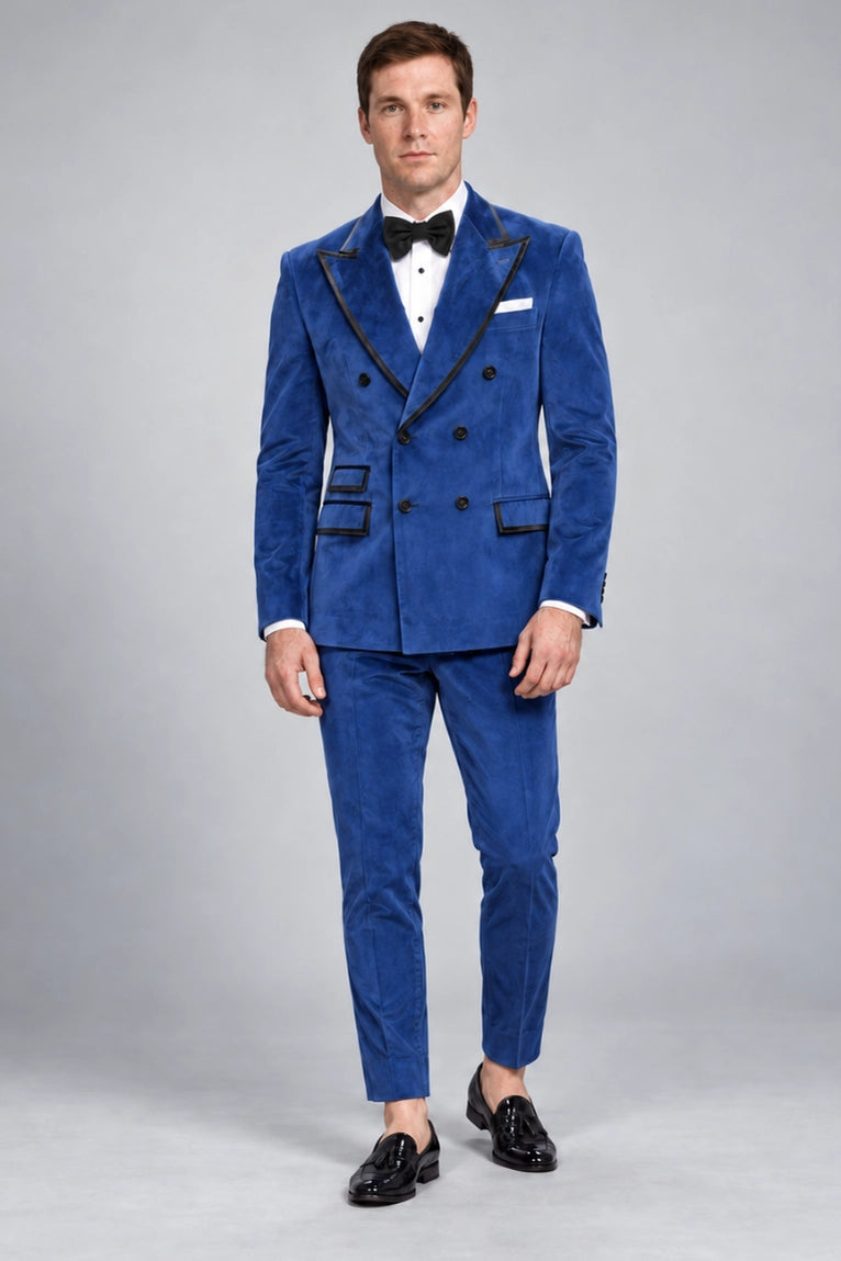 Men’s Royal Blue Velvet Double Breasted Tuxedo -  Suit Heritage