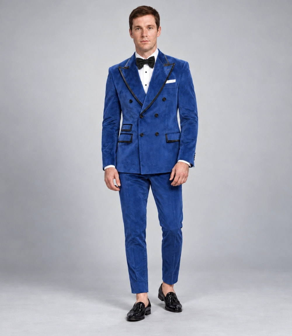 Men’s Royal Blue Velvet Double Breasted Tuxedo -  Suit Heritage