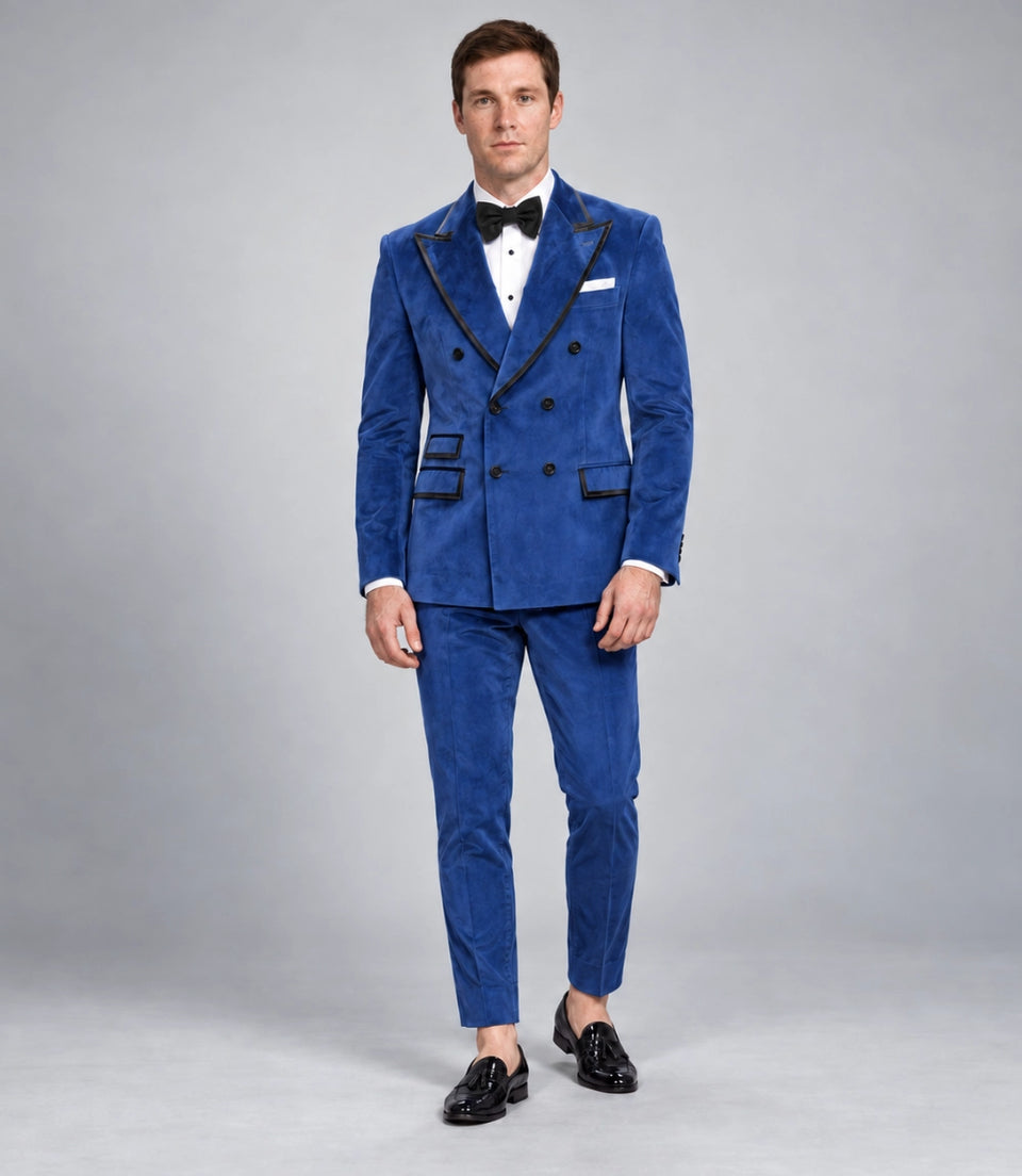Men’s Royal Blue Velvet Double Breasted Tuxedo -  Suit Heritage