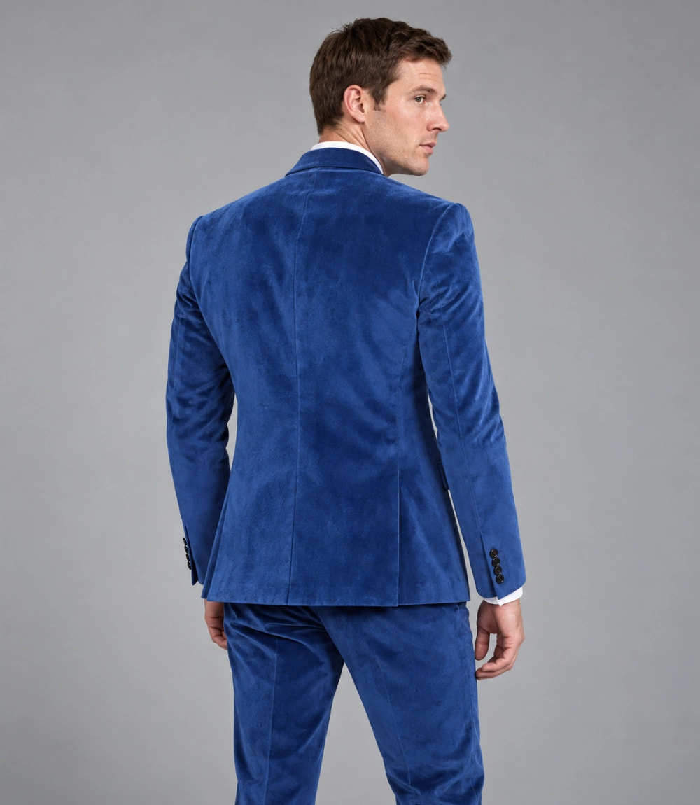 Men’s Royal Blue Velvet Double Breasted Tuxedo  Back -  Suit Heritage