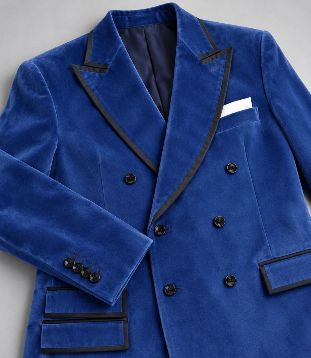 Men’s Royal Blue Velvet Double Breasted Tuxedo Fabric   -  Suit Heritage