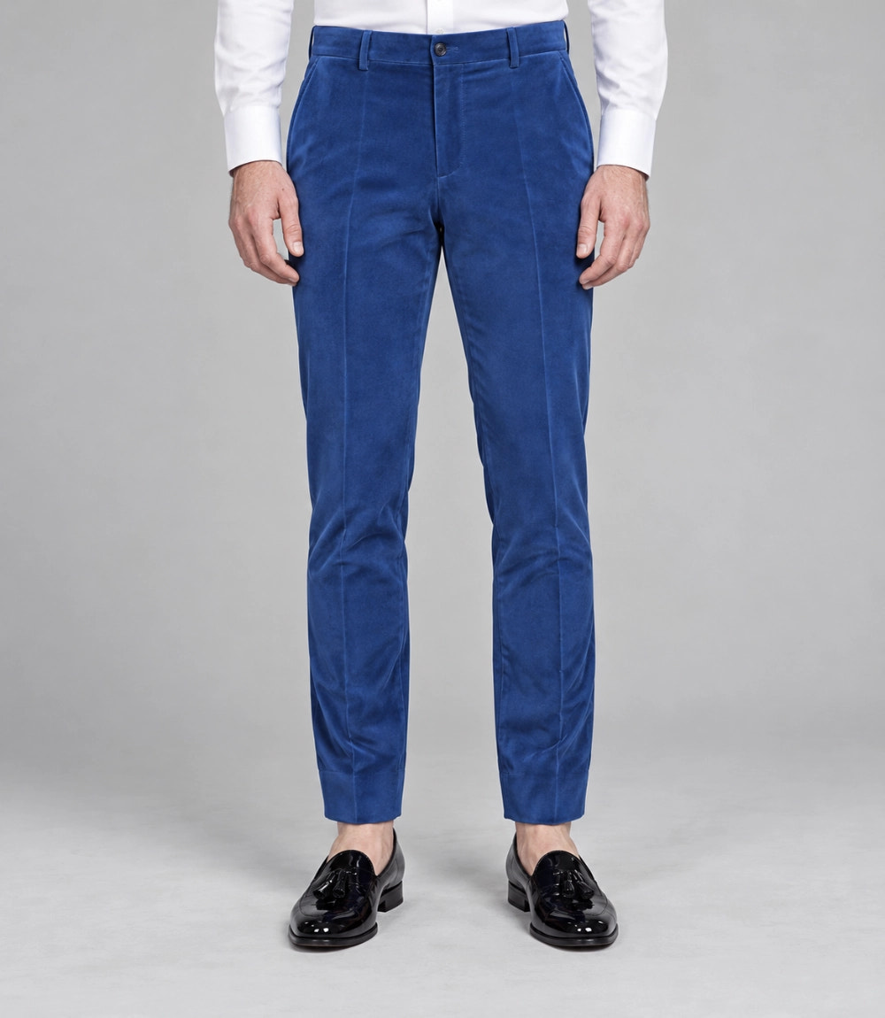 Men’s Royal Blue Velvet Double Breasted Tuxedo Pant  -  Suit Heritage