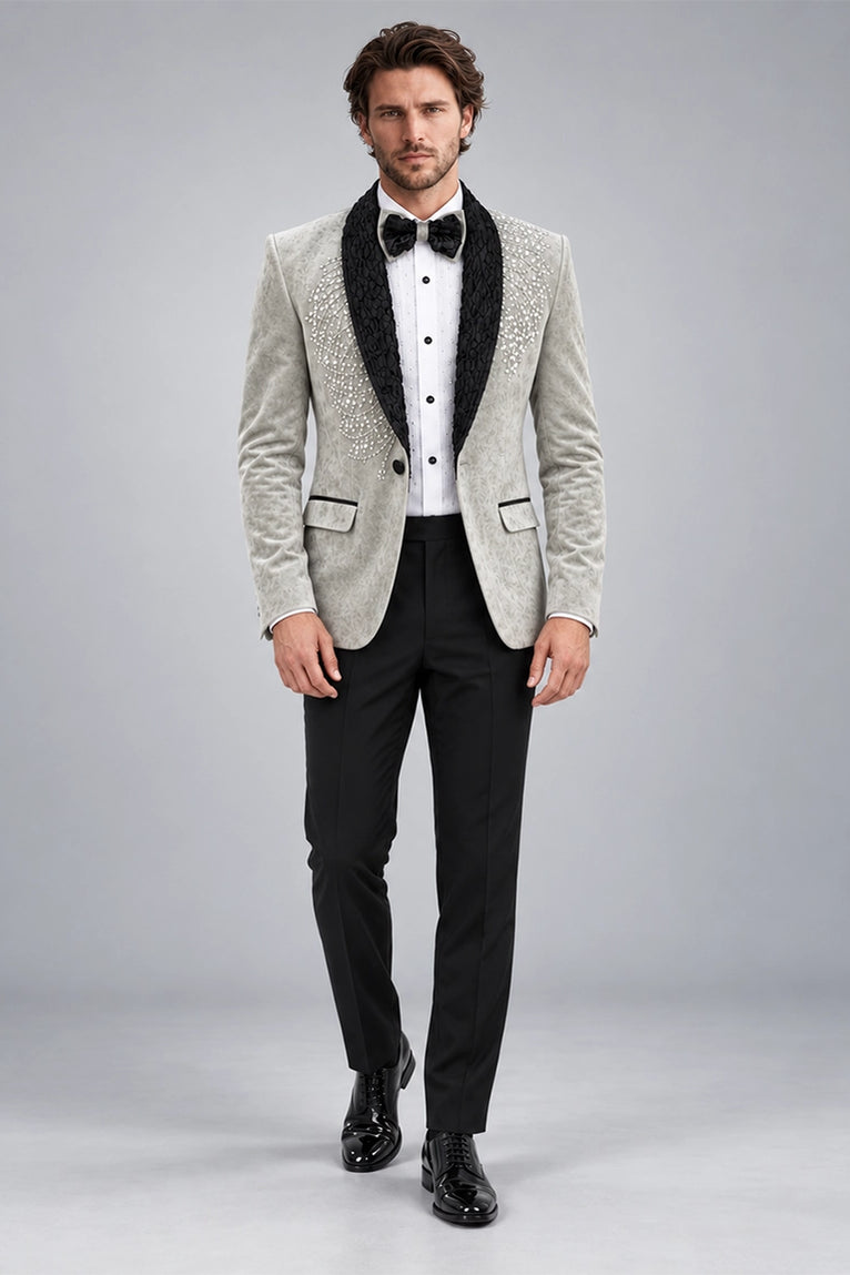 Men's Sage Green Embroidered Velvet Tuxedo - Suit Heritage