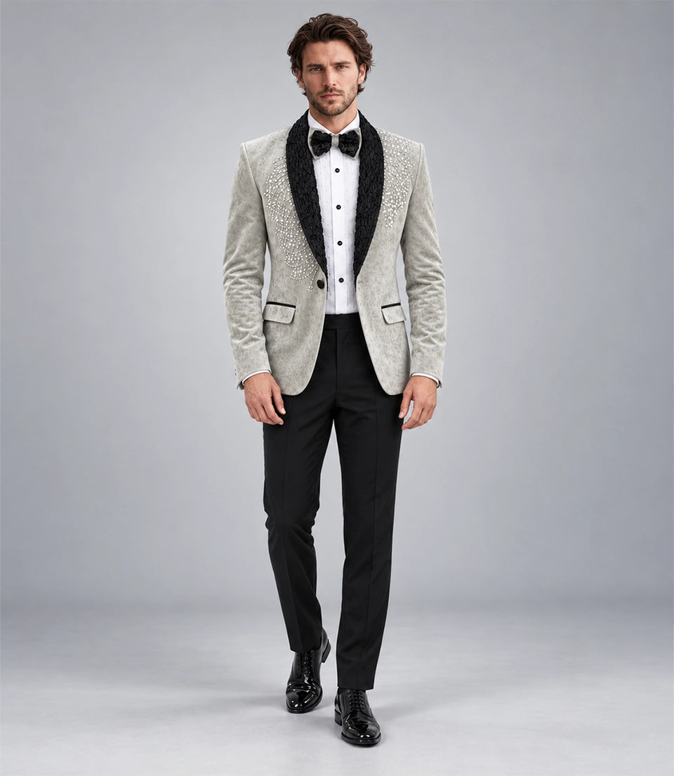 Men's Sage Green Embroidered Velvet Tuxedo - Suit Heritage