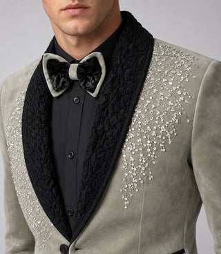 Men's Sage Green Embroidered Velvet Tuxedo Closeup - Suit Heritage