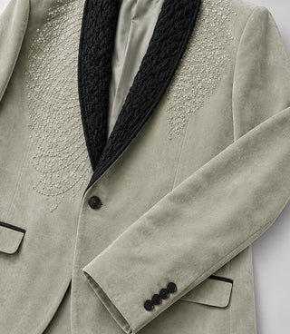 Men's Sage Green Embroidered Velvet Tuxedo Fabric - Suit Heritage