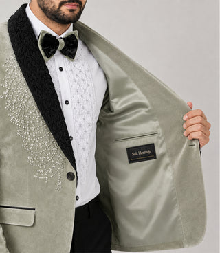 Men's Sage Green Embroidered Velvet Tuxedo Inner - Suit Heritage