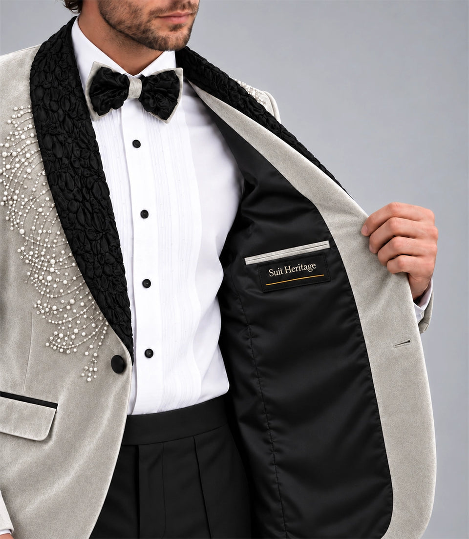 Men's Sage Green Embroidered Velvet Tuxedo Inner - Suit Heritage