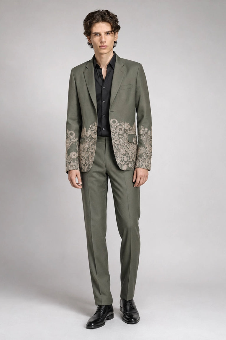 Men's Sage green Floral Embroidered Suit - Suit Heritage