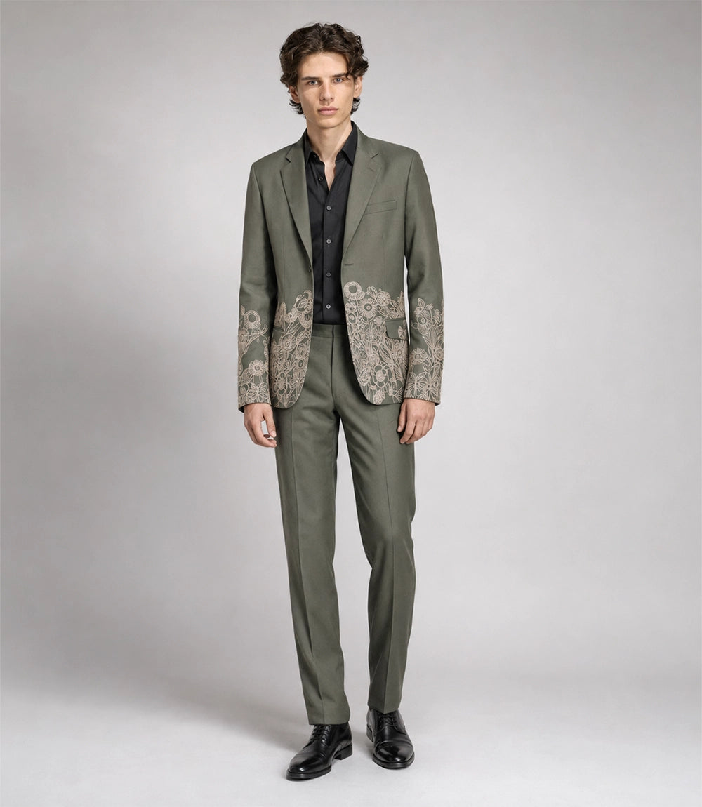 Men's Sage green Floral Embroidered Suit - Suit Heritage