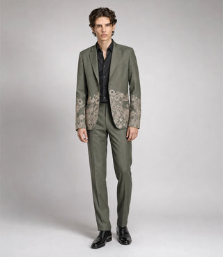 Men's Sage green Floral Embroidered Suit - Suit Heritage