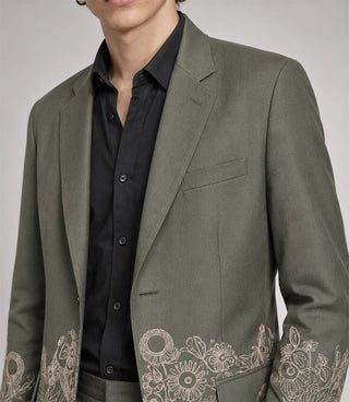 Men's Sage green Floral Embroidered Suit Closeup  Suit Heritage