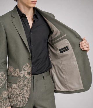 Men's Sage green Floral Embroidered Suit Inner - Suit Heritage